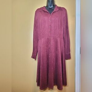 Kaleidoscope Faux Suede Long Sleeve Red Fit and Flare Dress sz 12